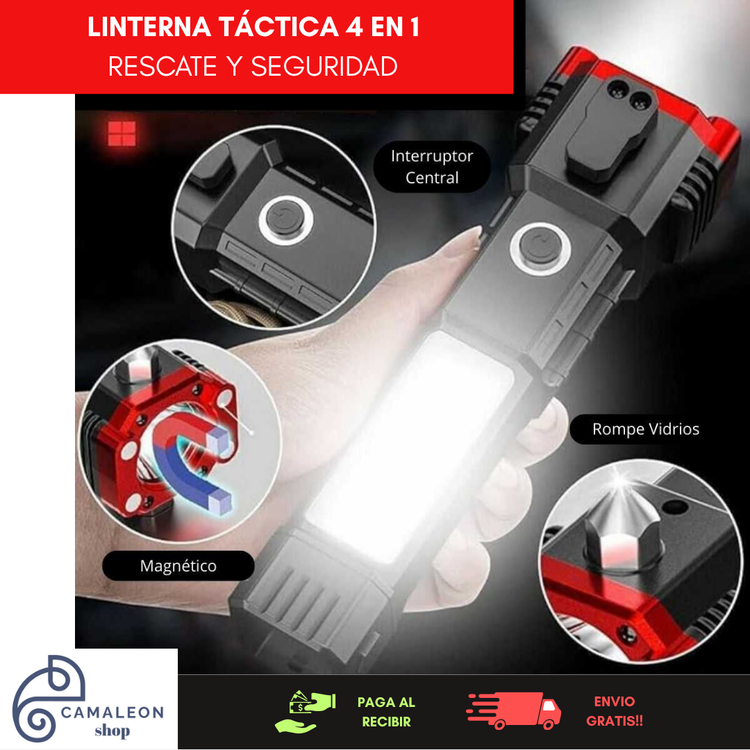 LINTERNA TÁCTICA 4 EN 1 – Rescate y Seguridad | Prepárate para cualquier imprevisto