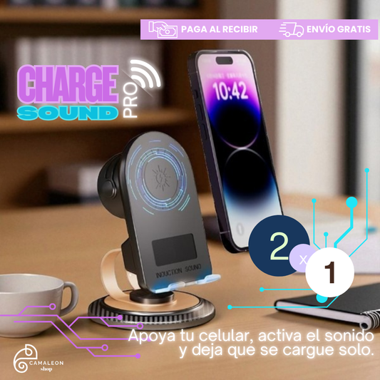 Soporte ChargeSound Pro – Mira, escucha y carga sin esfuerzo