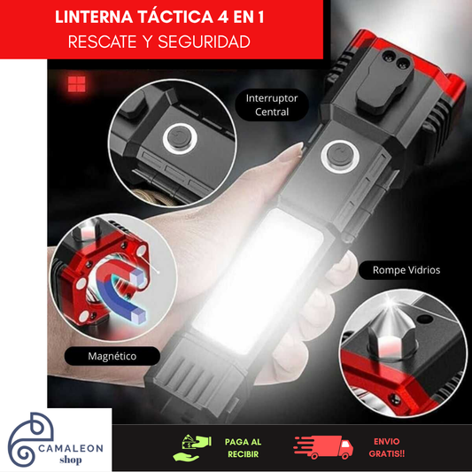 LINTERNA TÁCTICA 4 EN 1 – Rescate y Seguridad | Prepárate para cualquier imprevisto