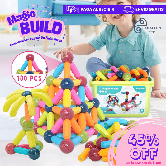 Set Magnético MagicBuild 180 pcs – Crea Mundos Nuevos en Cada Juego
