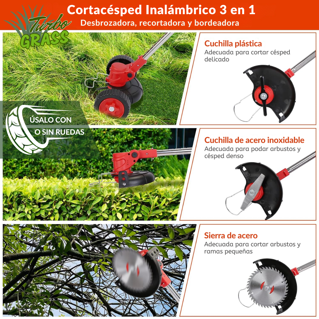 Turbo Grass – Cortacésped Inalámbrico 3 en 1