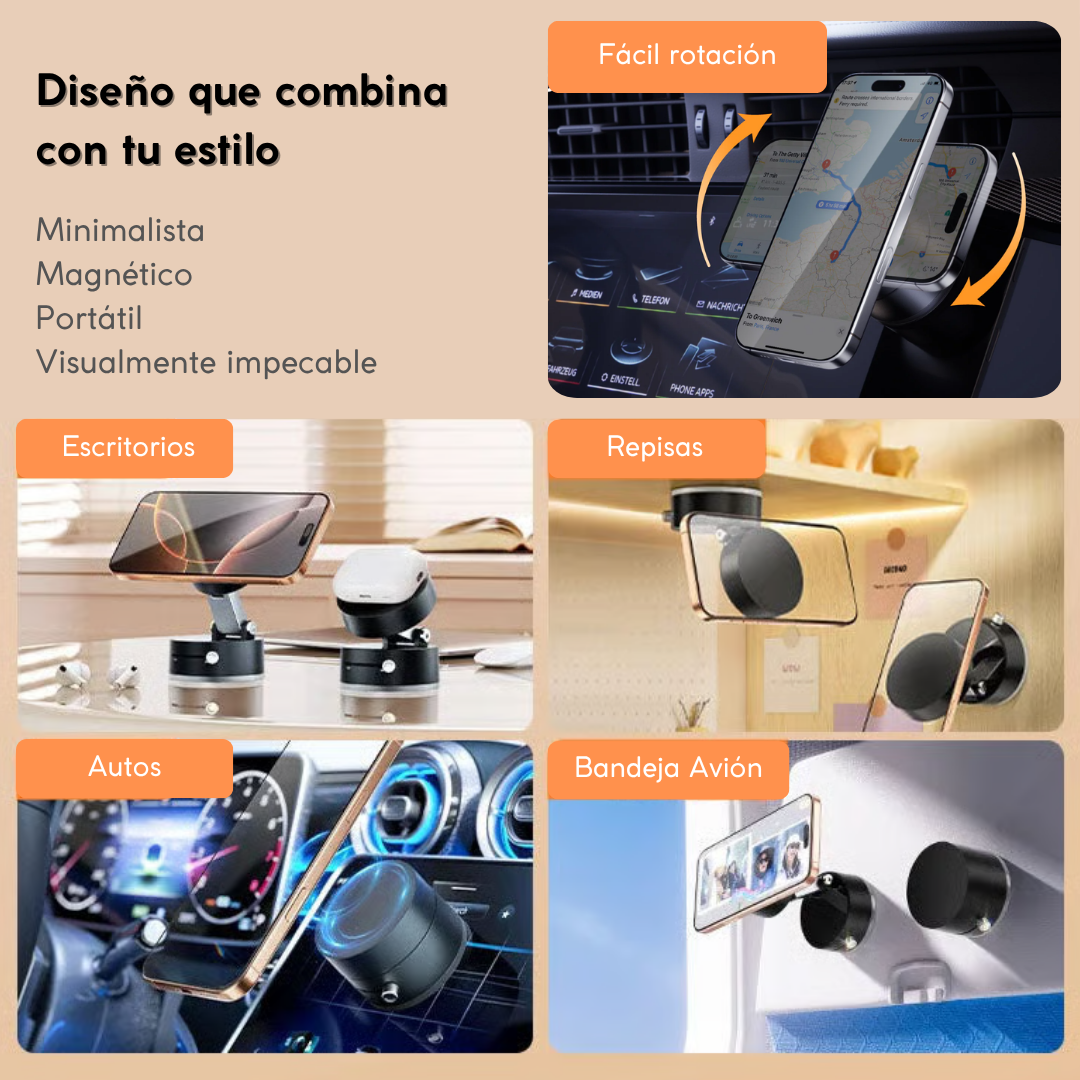 Stick&Hold – Soporte Magnético Reutilizable / Pega, despega y disfruta de manos libres todo el día