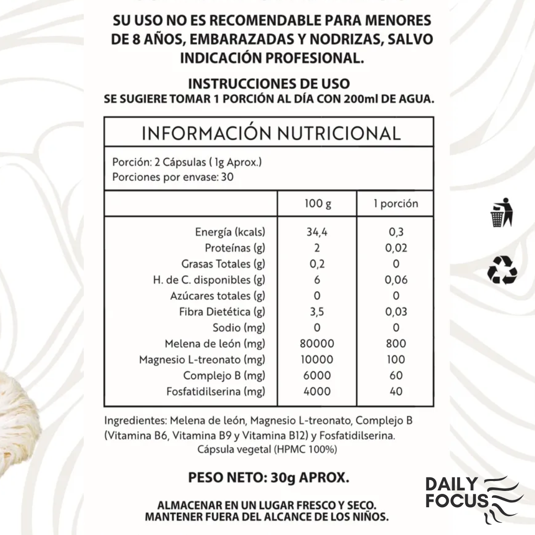 DailyFocus Melena de León Fortificada – Enfoque y energía para cada día