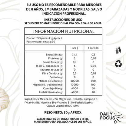 DailyFocus Melena de León Fortificada – Enfoque y energía para cada día